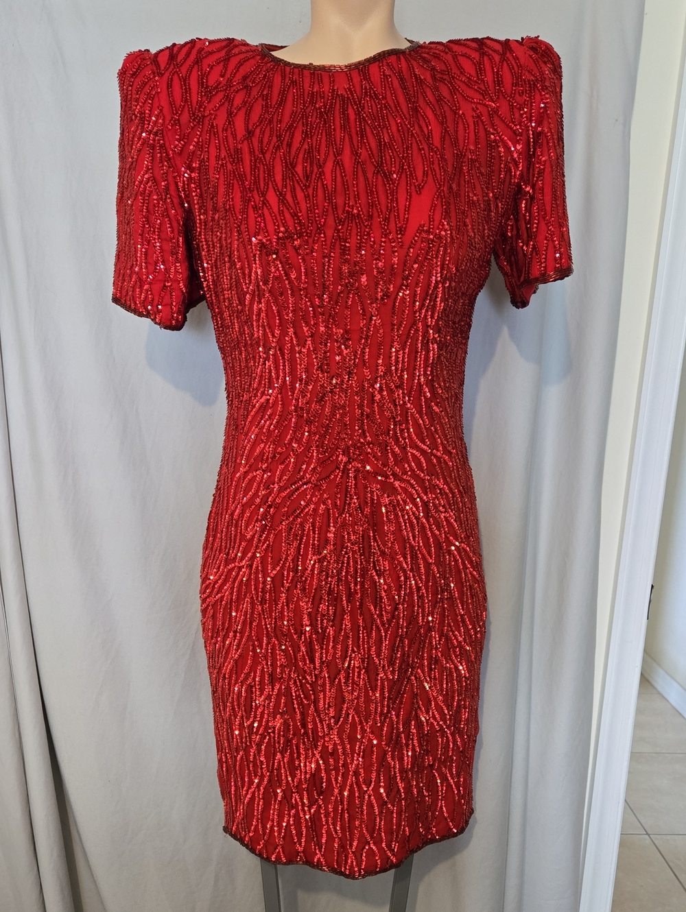 Vintage Stenay Red Sequined Silk Dress 4P